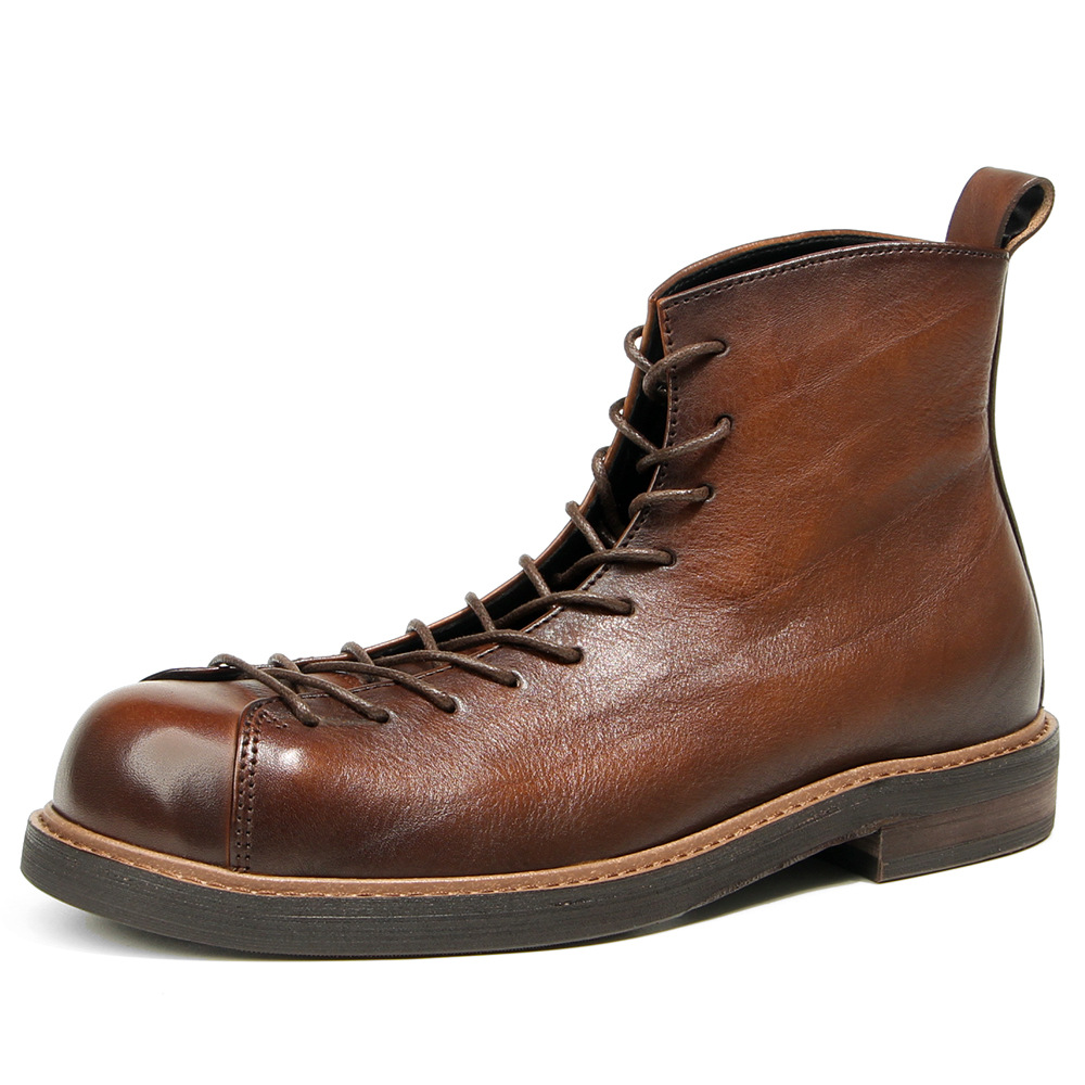 Men'S Shoes For Work - Oryginalne skórzane buty z okrągłym noskiem,