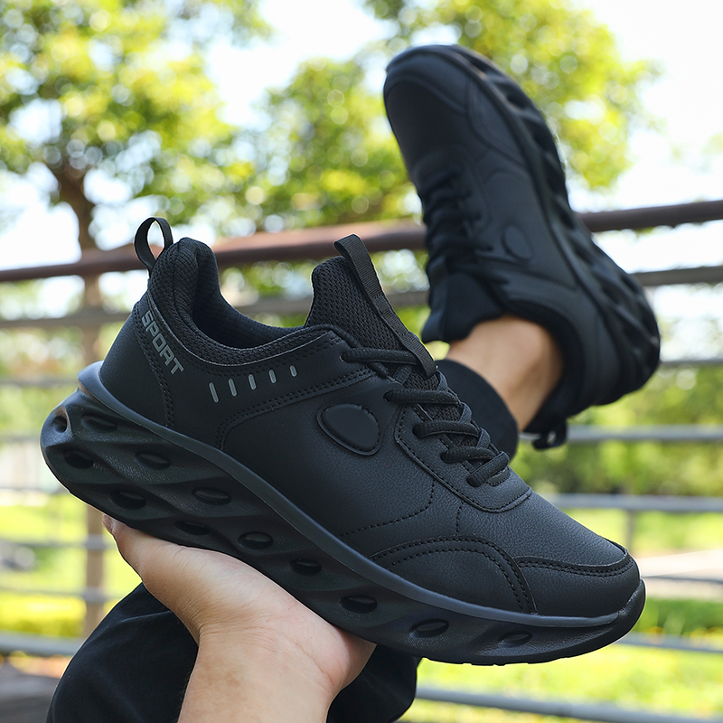 Men'S Shoes For Running - Męskie czarne sportowe sneakersy casual, oddychająca,