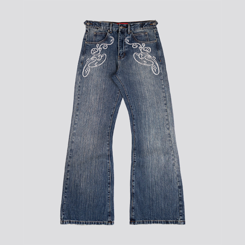 Men Shoes Jeans - Dżinsy bootcut w stylu Y2K, niebieskie,