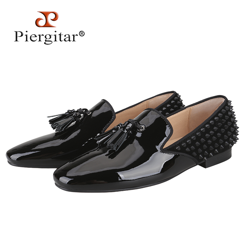 Men Shoes Red Tape - Piergitar czarne lakierki patchworkowe zamszowe wsuwane
