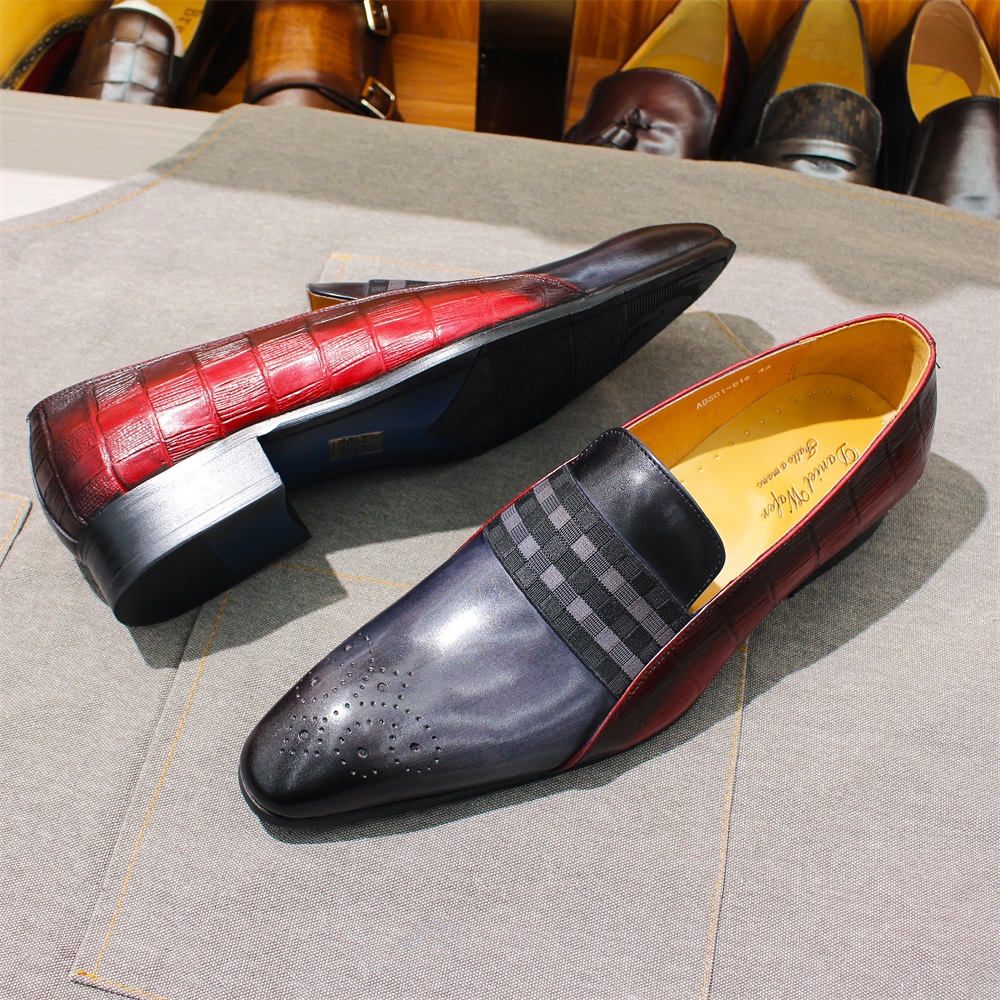 Men Shoes Red Tape - Męskie mokasyny ze skóry bydlęcej, szaro-czerwone,