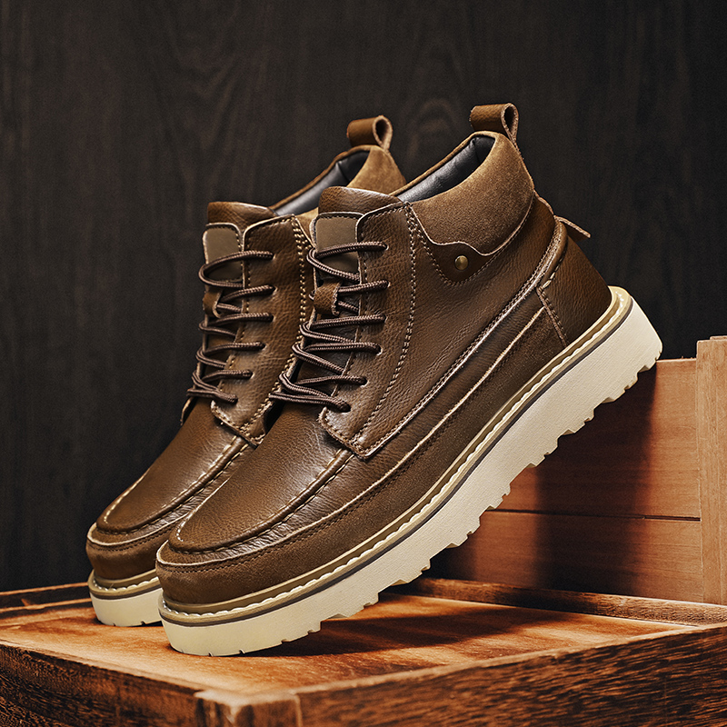 Men'S Shoes For Work - Męskie brązowe ocieplane polarem ciepłe botki